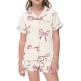 thumbnail image 1 of Hiiyo 2 Piece Pajamas for Girls Bow Print Short Sleeve Button Shirt Shorts Pajama Set, 1 of 4