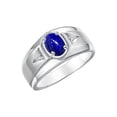 thumbnail image 3 of RYLOS Men's Rings Sterling Silver Classic 7X5MM Oval Gemstone & Diamond Ring Lapis Lazuli September Birthstone Rings For Men, Men's Rings, Silver Rings, Size 11, 3 of 7