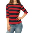 thumbnail image 2 of INSPIRE CHIC T-Shirt à Rayures Ajusté à Encolure Bateau à Manches Mi-Longues pour Femmes Rouge Bleu m, 2 of 6