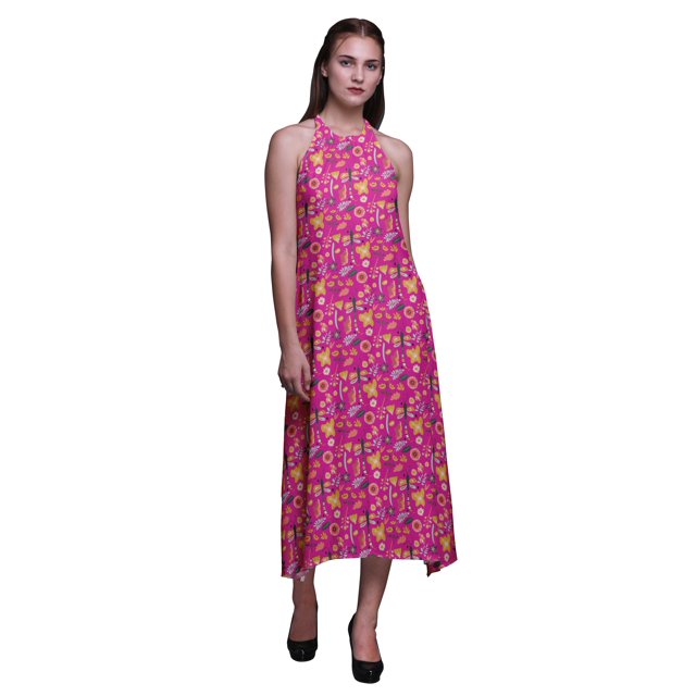 Bimba Robe Décontractée Florale Longue Dos Nu à Col Licou pour Femmes, Robe de Plage Imprimée - XX-Grand
