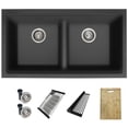 thumbnail image 2 of Stylish Dual Mount 33" Black Composite Granite Double Bowl Kitchen Sink with 5 Accessories S-833WN, 2 of 14
