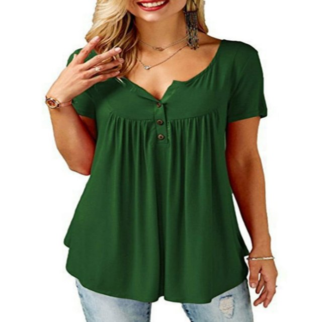 MesaSe Tunique à Basque Ample à Col en V pour Femmes, Hauts d'Été Amples à Manches Courtes, Blouse Décontractée Blanche XXXXXL