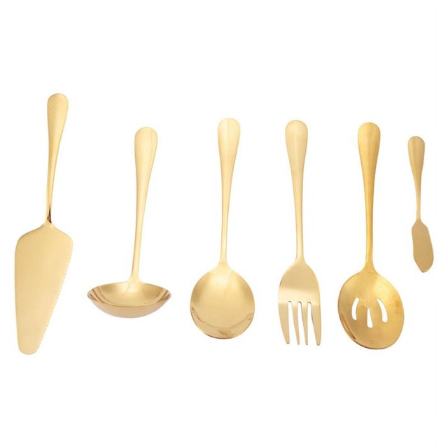CHUANK Ensemble de Couverts de Service 6 Pcs Ensemble d'Ustensiles Incluant Gâteau Serveur Cuillère à Fente Or