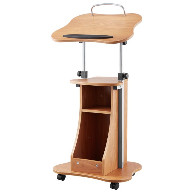 KFFKFF Support de Podium, Lutrin en Bois de 43 Pouces, Bureau Portable pour Ordinateur Portable avec Roues Verrouillables, Grande Surface de Lecture et Espace de Rangement Ouvert, Hauteur et Angle Réglables