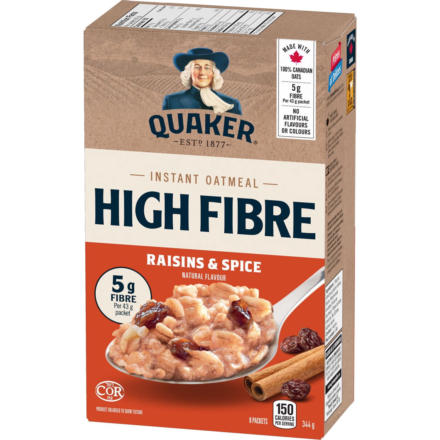 Quaker Gruau instantané Teneur élevée en fibres Raisins secs et épices