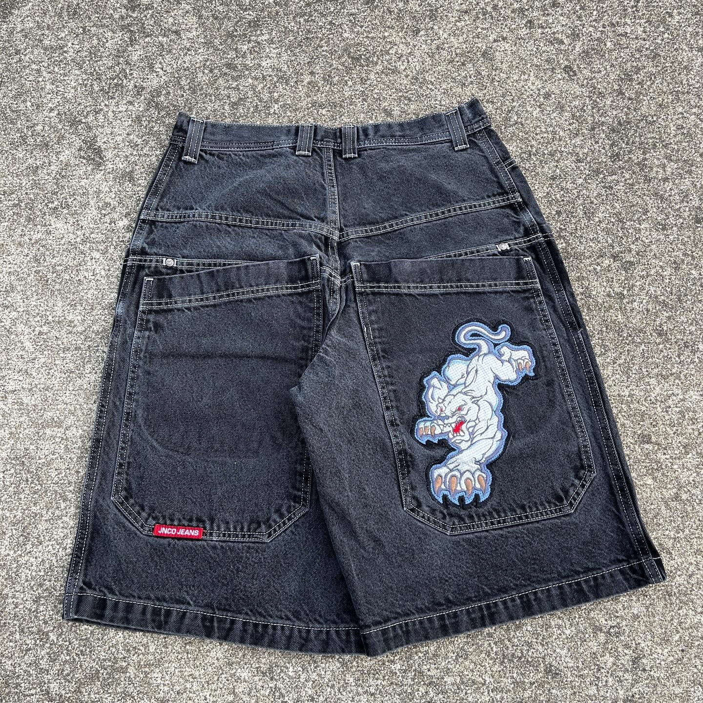JNCO Chinese Loong Hip Hop Denim Shorts 2000s Style Summer Baggy