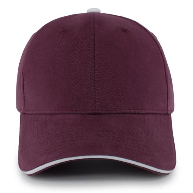 Brushed Twill Cap with Sandwich Bill, Maroon & White - One Size