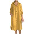 thumbnail image 2 of Sentmoon Women Maxi Dress Collar Long Sleeve Sundresses for Women Solid Color Loose Fit Button Summer Plus Size Linen Maxi Dress Active Beach Day Essentials for Beach and Lounging, 2 of 6