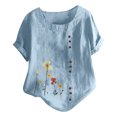thumbnail image 1 of EQWLJWE Chemises pour Femmes Liquidation T-Shirts pour Femmes Femmes Manches Courtes Décontracté Col Rond Imprimé Ample Tunique à Boutons Chemise Blouse Hauts, 1 of 5
