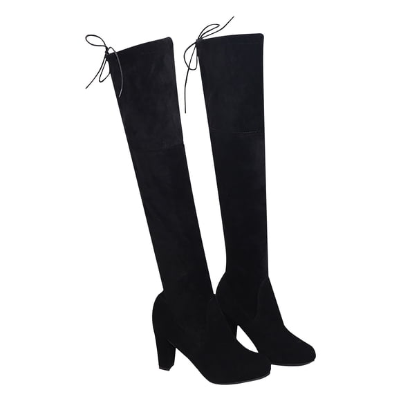 CEHVOM Winter Warm Women's Rivets Zipper Hoof Heels Riding Horse Mid Calf Boots