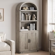 Bookcase 5 Shelf Arched Bookshelf with DoorsTall Bookcase Farmhouse Display Storage Rack Wooden Bookshelves for Home Office