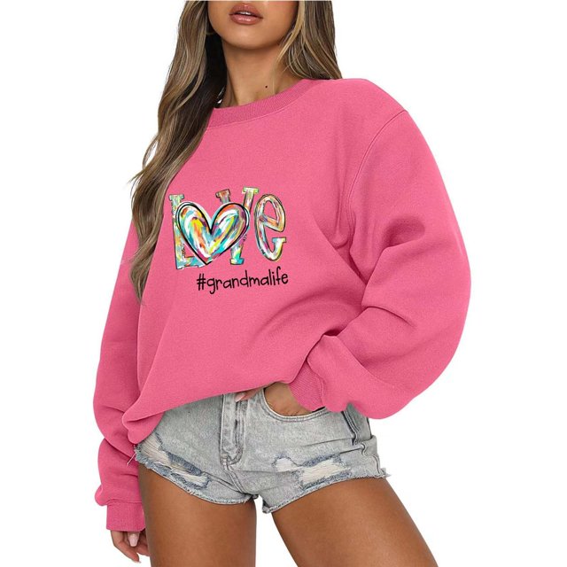 Rbaofujie Chandails pour Femmes Tendance Mode Chandail Décontracté pour Femmes à Manches Longues Col Rond de Noël Imprimé Chandail pour Dames Rose Chandails à Capuchon d'Automne pour Femmes