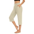 thumbnail image 2 of Plebaso Capri Pants for Women Drawstring Cropped Wide Leg Pants Lightweight Lounge Yoga Capris with Pockets, 2 of 7