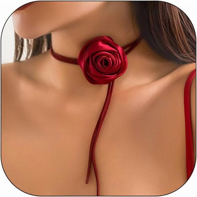 LinYooLi Collier Ras du Cou Fleuri pour Femmes Collier Gothique Floral à Lacets Collier Rose Long Collier en Velours pour Mariage Fête d'Été
