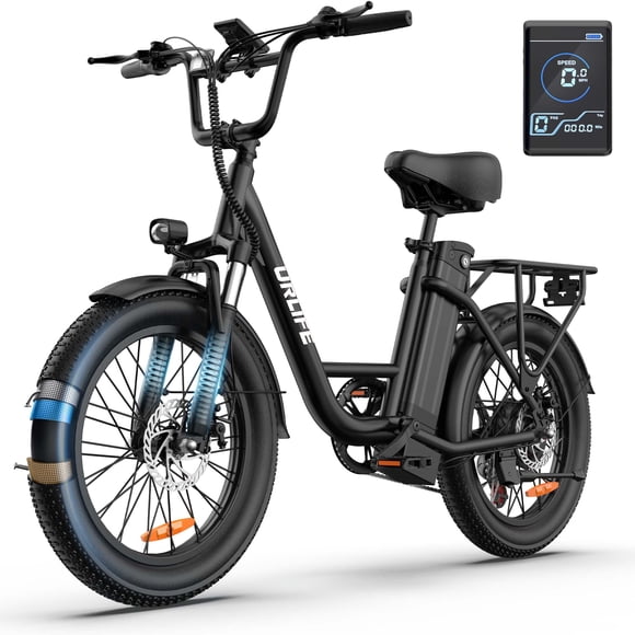 URLIFE 20" Electric Bike for Adults, 1000W Peak Motor, 48V 13AH Remobavle Battery, 7-Speed Mountain Ebike, UL2849-Black
