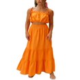 thumbnail image 1 of 2 Pieces Female Suit Set  Women Solid Color Strappy Ruffle Short Camisole+ Long Skirt for Summer, 1 of 6