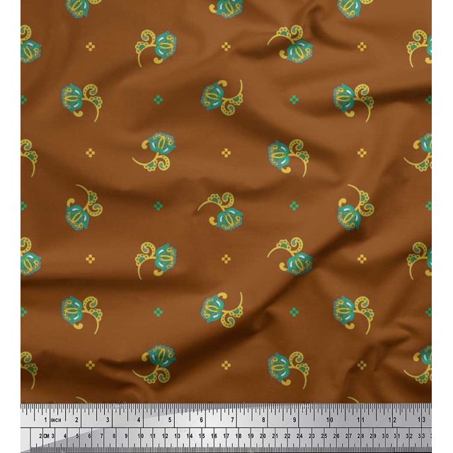 Soimoi Velvet Fabric Square & Floral Artistic Decor Fabric Printed Yard 58 Inch Wide