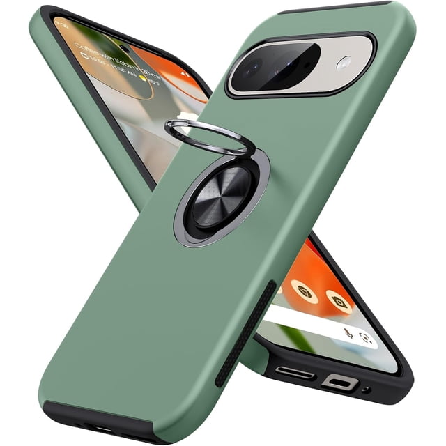 KOMI for Google Pixel 9 Pro XL Case, Slim Fit Case for Pixel 9 Pro XL with Metal Ring Holder Kickstand, Dual Layer Shockproof Protective Phone Case for Google 9 Pro XL 6.8", Alpine Green