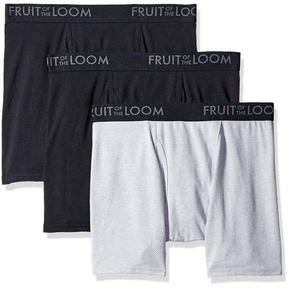 Fruit of the Loom Mens Breathable 3-Pack Boxer Brief, M, Black/Grey