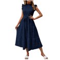 thumbnail image 2 of Ovzne Robes Grande Taille pour Femmes aux Formes Robe pour Femme Mode Femmes Été Décontractée à Col Rond à Volants à Manches Courtes Robe Unie Robe Grande Taille à Manches Courtes Liquidation, 2 of 6