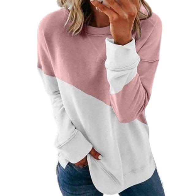 T-Shirt Ample pour Femme à Manches Longues, Chandail à Enfiler, Haut Patchwork à Col Rond, Blouse pour Usage Quotidien