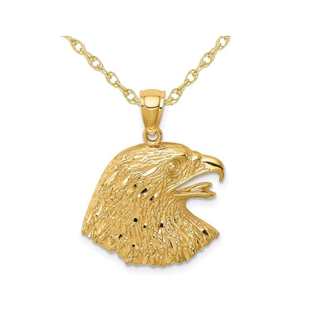 Pendentif Tête d'Aigle en Or Jaune 14K avec Chaîne