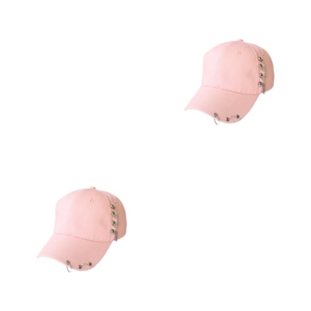 Transemion Classic Baseball Cap With Ring Decoration For Elegant Touch Ring Baseball Cotton Hat Match Style Quick-drying Beach Chain Pink 2Set