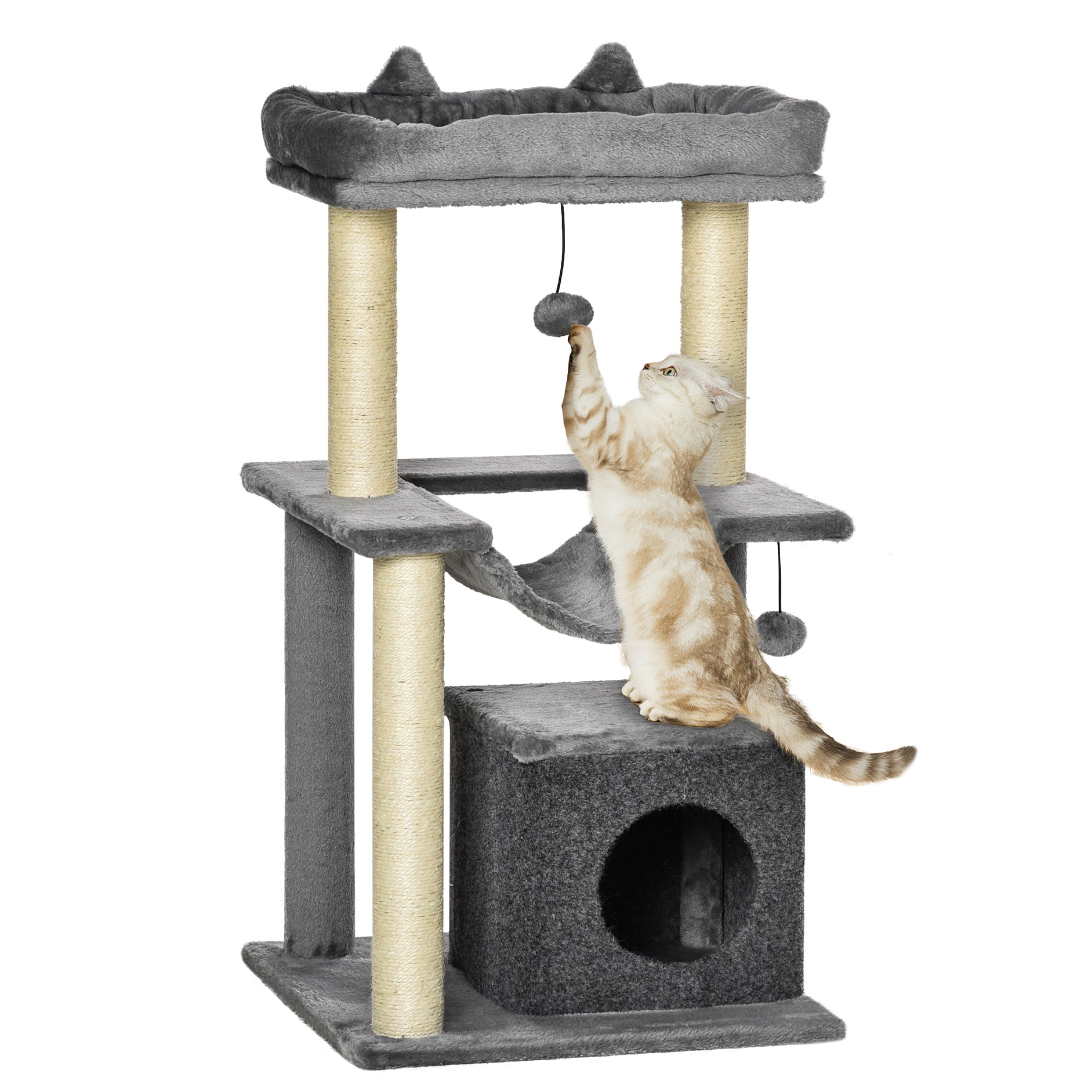 CoSoTower 39.25'' Cat Tree Tower Multi-Level Kitten House with Scratching Post Condo Hammock Bed Ball Toy - Gray