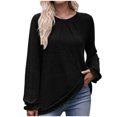 thumbnail image 1 of IROINNID Rabais T-shirt à Manches Longues en Polyester pour Femmes Chemises en Coton pour Femmes Décontracté Uni Col Rond T-shirt Ample Haut,Noir, 1 of 6