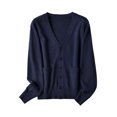thumbnail image 1 of MAWCLOS Ladies Cardigan Sweater Long Sleeve Outwear V Neck Coat Soft Travel Button Down Jacket Navy Blue M, 1 of 2