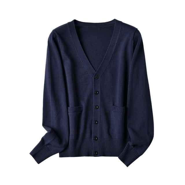 MAWCLOS Ladies Cardigan Sweater Long Sleeve Outwear V Neck Coat Soft Travel Button Down Jacket Navy Blue M