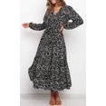 thumbnail image 3 of Robe Maxi de Soirée Décontractée pour Femme, Bohème, à Imprimé Léopard, à Volants, à Manches Longues, à Col en V, Fluide, 3 of 7
