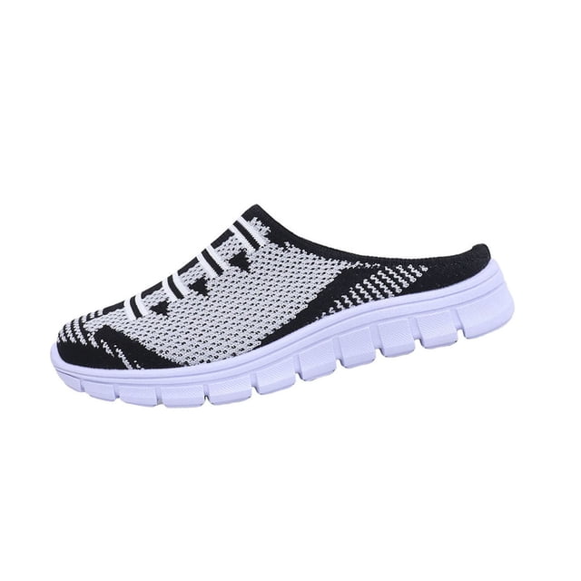 Wensltd Chaussures en Maille Respirante pour Femmes Largeur Grand Couleur Unie Bout Rond Confortables à Enfiler Chaussures Plates