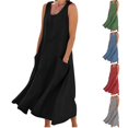 thumbnail image 1 of JUNWELL Liquidation d'Économies d'Été Robes Maxi pour Femmes Été Robe Débardeur en Coton et Lin Manches Courtes Ample Col Ras du Cou Maxi Longue Fluide avec Poches, 1 of 7