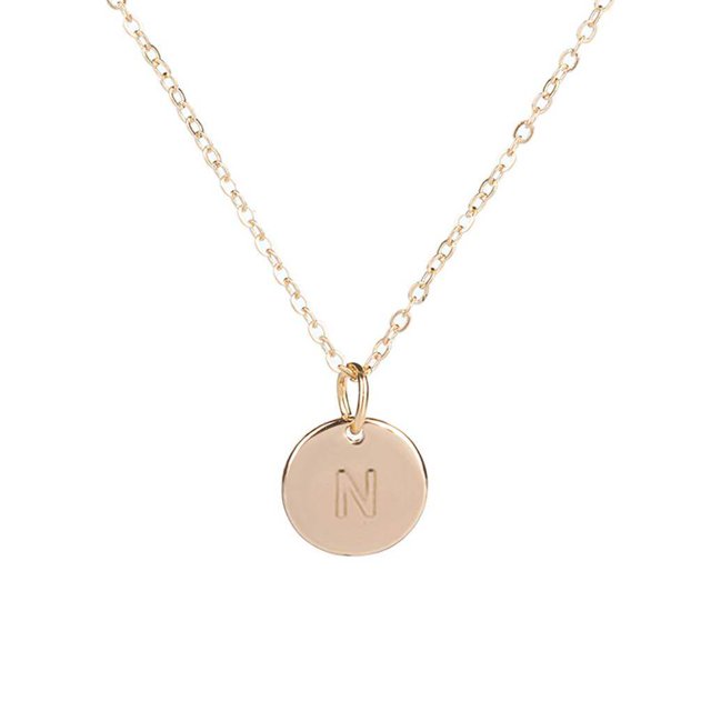 Forme de Pièce de Monnaie Pendentif Pendentif Alphabet Disc Neck Chaîne Femmes Pull Collier Femmes Fille Femmes Cadeau Bijoux Féminins