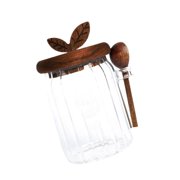 Tnarru Glass Glass with Wooden Lids And Spoons of Glass Container Airtight Tea -spice -food -food Storage Container for Bathroom Dry Feed Flour 600ml
