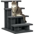 thumbnail image 1 of PawHut 4-Step Pet Stairs, Carpeted Cat Scratching Post, Dark Grey, 1 of 10