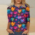 thumbnail image 2 of Penkiiy Chemises de la Saint-Valentin pour Femmes, Graphique Cœur, Col Rond, Hauts Décontractés, Blouses Amples à Manches 3/4, Grande Taille, Tunique 2025 TG Multicolore, 2 of 5