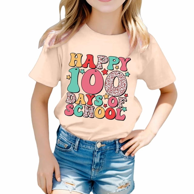 MEZZALL T-Shirts Imprimés pour Enfants Saison Scolaire Col Rond T-Shirt à Manches Courtes pour Garçons Filles Hauts Tee Coupe Décontractée, 12-13 Ans