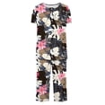 thumbnail image 5 of FAFWYP Ensembles de Pyjama 2 Pcs pour Femmes, Ensembles de Pyjama à Imprimé Floral, Tenue de Nuit Douce, Hauts à Manches Courtes à Col Ras du Cou et Pantalons Capri, Ensembles de Détente, P-3TG, 5 of 5