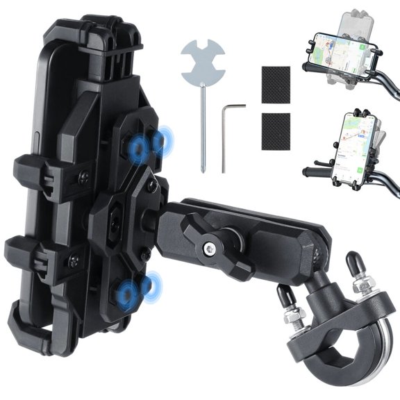 Aluminum Motorcycle Bike Phone Mount, Anti-Shake Motorcycle Phone Holder with Vibration Dampeners, Adjustable Handlebar Cellphone Bracket for Bikes, Scooters, Fit 4.7-7.2" Phones