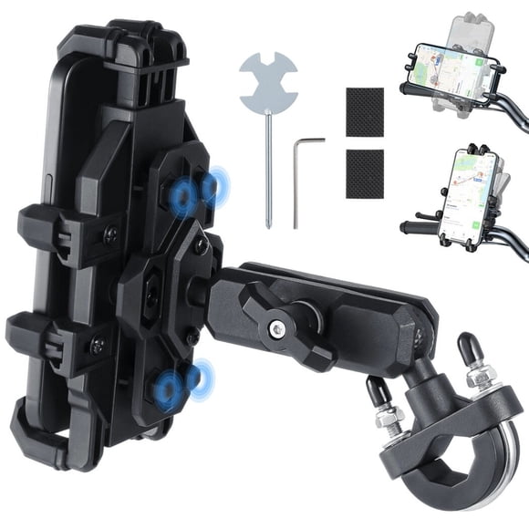 Aluminum Motorcycle Bike Phone Mount, Anti-Shake Motorcycle Phone Holder with Vibration Dampeners, Adjustable Handlebar Cellphone Bracket for Bikes, Scooters, Fit 4.7-7.2" Phones