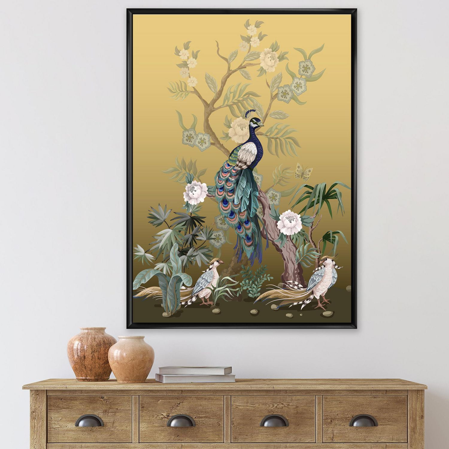 Designart Chinoiserie Aux Oiseaux Et Pivoines VI ART MURAL À CADRE FLOTTÉ