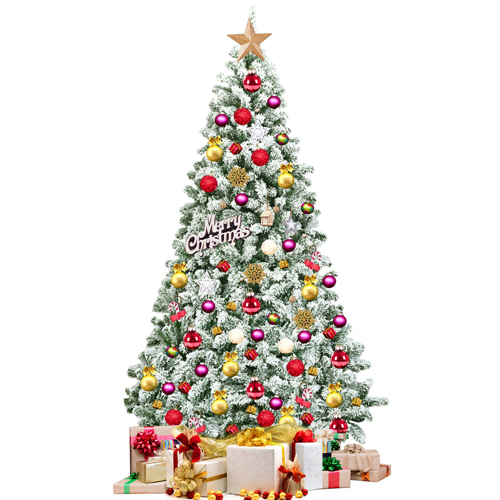 Patiojoy 7.5FT Artificial Hinged Christmas Pines Tree Snow Flocked Decoration Tree