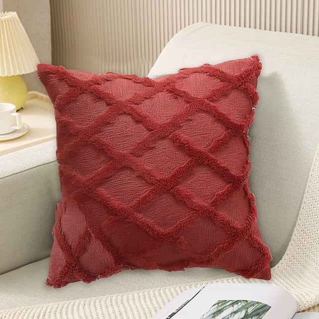 TACILIP Room Decor, Scandinavia-Style Fluff Long Striped Pillowcase Geometric Winter Cushion Cover Sofa Backrest Cover