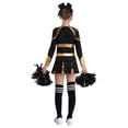 thumbnail image 2 of JanJean Costume de Pom-Pom Girl d'Halloween pour Filles Enfants, Uniforme de Cheerleading à Manches Longues, Robe de Danse et Ensemble de Couvre-Chef avec Pompons, Or&Noir 12, 2 of 7