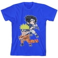 thumbnail image 1 of T-shirt Bleu Royal Jeunesse Naruto Classique Chibi Naruto et Sasuke Posture de Combat avec Manches Courtes et Col Ras du Cou-Moyen, 1 of 3