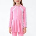 thumbnail image 2 of Xijirk Girls Two Piece Swimsuit Long Sleeve Rash Guard and Swim Shorts Zipper Front Floral Print Practical Swimwear for Beach Pool and Use,Pink,9-10 Years, 2 of 9