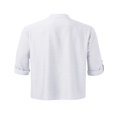 thumbnail image 3 of Men‘s Henley Shirt  Solid Color Long Sleeve Stand Collar Button-Down Loose Simple Linen Beach Tops, 3 of 4