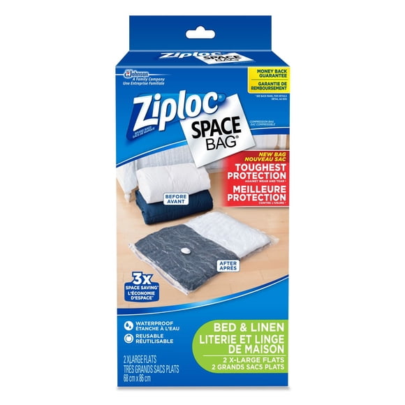 Ziploc Space Bag Vacuum Bags Bed and Linen Flat Extra Large, 2 Bags
